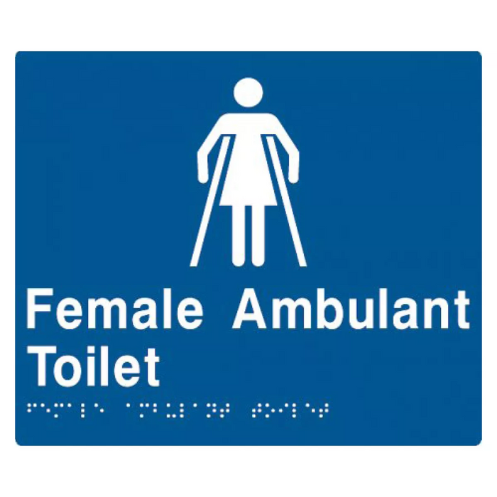 Braille Sign, Female Ambulant Toilet, 180 x 180mm, Blue/White PVC