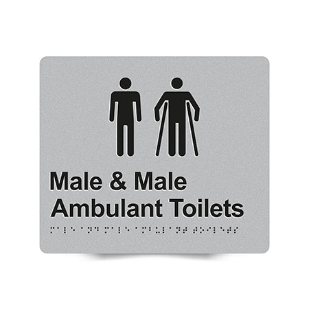 Braille Sign, Male Toilet & Male Ambulant Toilet, 210 x 180mm, Silver/Black PVC