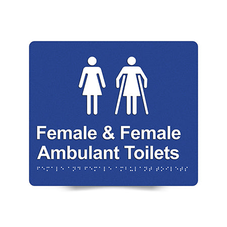 Braille Sign, Female Toilet & Female Ambulant Toilet, 210 x 180mm, Blue/White PVC