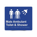 Braille Sign, Male Ambulant Toilet & Shower, 210 x 180mm, Blue/White PVC