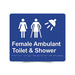 Braille Sign, Female Ambulant Toilet & Shower, 210 x 180mm, Blue/White PVC