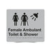 Braille Sign, Female Ambulant Toilet & Shower, 210 x 180mm, Silver/Black PVC