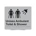 Braille Sign, Unisex Ambulant Toilet & Shower, 210 x 180mm, Silver/Black PVC
