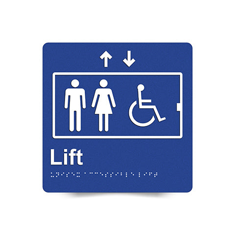 Braille Sign, Lift, 180 x 180mm, Blue/White PVC
