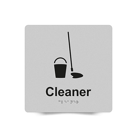 Braille Sign, Cleaner, 180 x 180mm, Silver/Black PVC