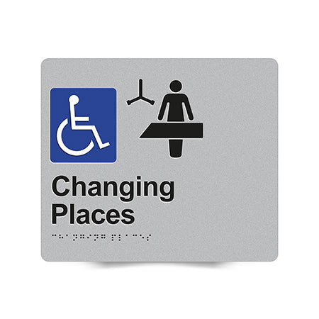 Braille Sign, Changing Places, 210 x 180mm, Silver/Black PVC