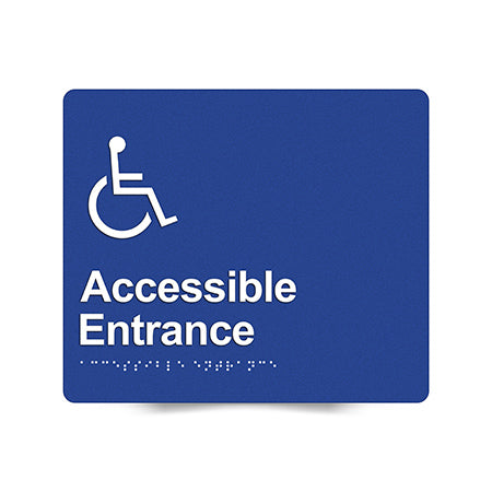 Braille Sign, Wheelchair Accessible Entrance, 210 x 180mm, Blue/White PVC