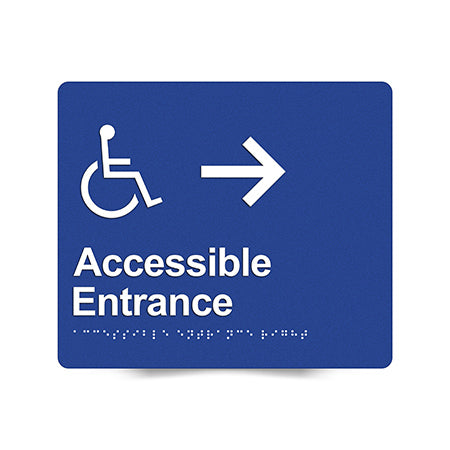 Braille Sign, Wheelchair Accessible Entrance Right, 210 x 180mm, Blue/White PVC