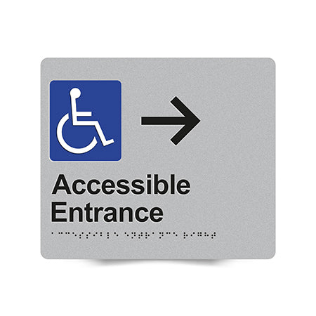 Braille Sign, Wheelchair Accessible Entrance Right, 210 x 180mm, Silver/Black PVC