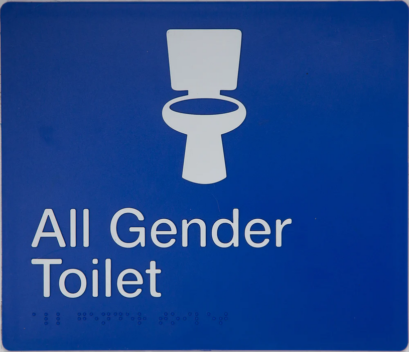Braille Sign, All Gender Toilet, 210 x 180mm, Blue/White PVC