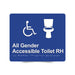 Braille Sign, All Gender Wheelchair Accessible Toilet Right Hand, 210 x 180mm, Blue/White PVC