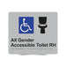 Braille Sign, All Gender Wheelchair Accessible Toilet Right Hand, 210 x 180mm, Silver/Black PVC