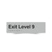 Braille Sign, Exit Level 9, 180 x 50mm, Silver/Black PVC