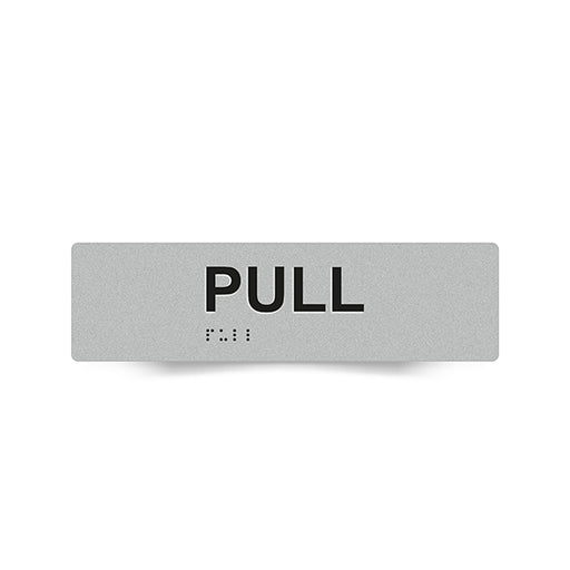 Braille Sign, Pull (Horizontal), 180 x 50mm, Silver/Black PVC