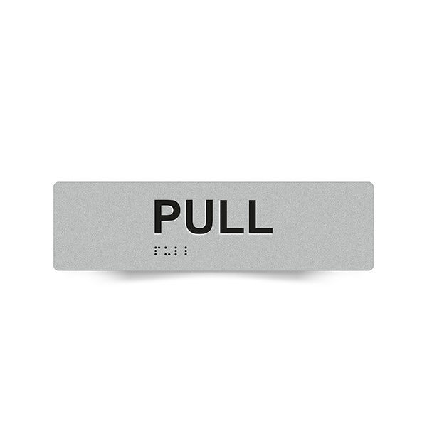 Braille Sign, Pull (Horizontal), 180 x 50mm, Silver/Black PVC