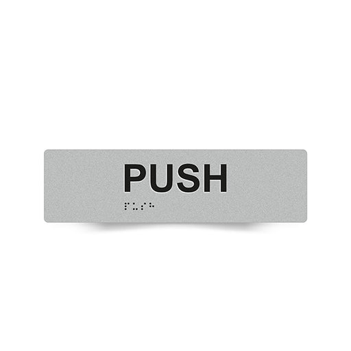 Braille Sign, Push (Horizontal), 180 x 50mm, Silver/Black PVC