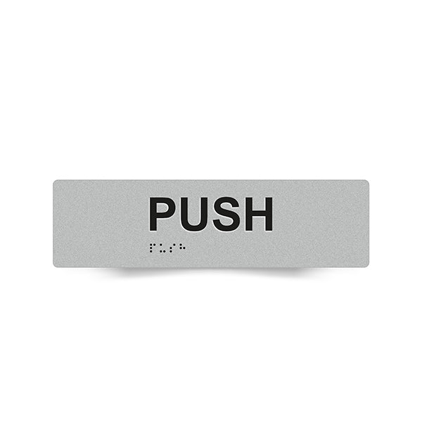 Braille Sign, Push (Horizontal), 180 x 50mm, Silver/Black PVC