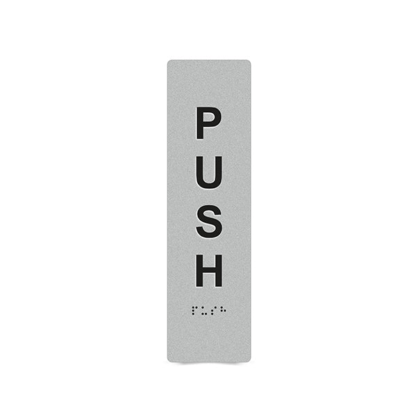 Braille Sign, Push (Vertical), 180 x 50mm, Silver/Black PVC