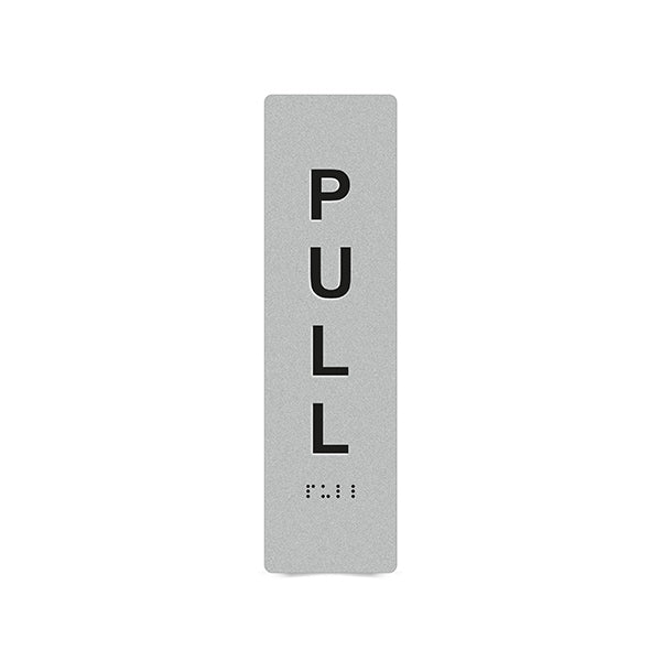 Braille Sign, Pull (Vertical), 180 x 50mm, Silver/Black PVC