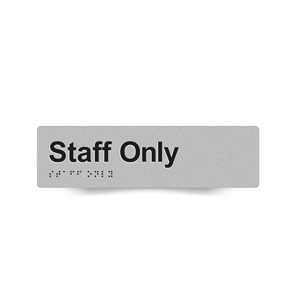 Braille Sign, Staff Only, 180 x 50mm, Silver/Black PVC