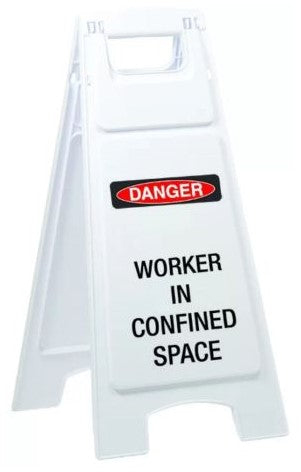 Plastic Sign Stand, Double Sided, Danger Worker In Confined Space