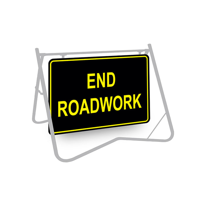 End Roadwork, Night Use, 900 x 600mm Metal, Class 1 Reflective, Swing Stand