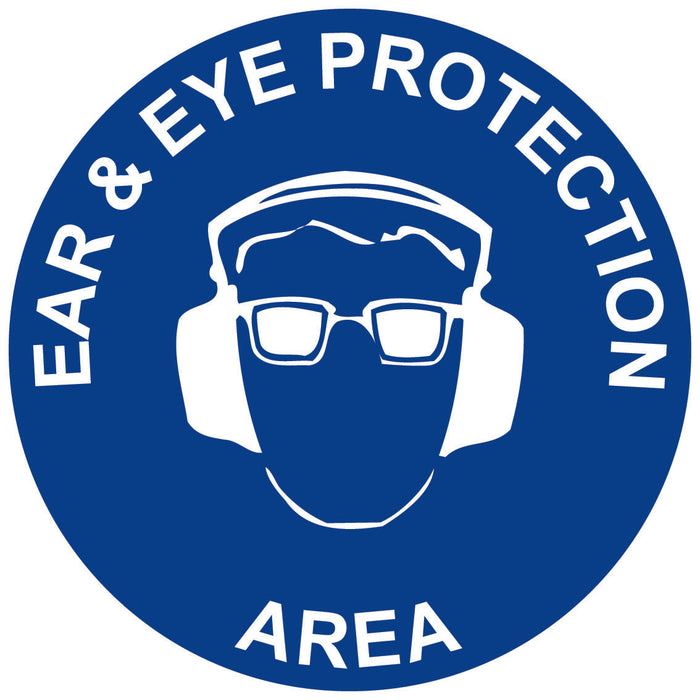 Floor Graphics, Self Adhesive, Anti-Slip, Ear & Eye Protection Area, 400mm Round
