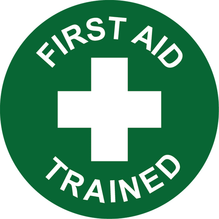 First Aid Round Sticker First Aid Trained, 50mm Round Hardhat Stickers, Pack/12 — Pinnacle Signage