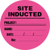 Site Inducted (Project, Name, Date, No), Black/Pink, 50mm Round Hardhat Stickers, Pack/12