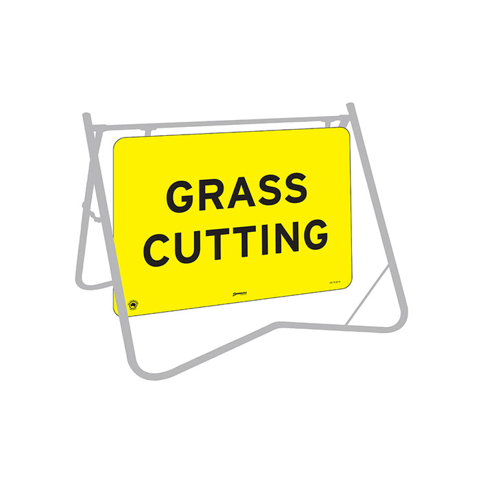 Grass Cutting, 900 x 600mm Metal, Class 1 Reflective, Swing Stand