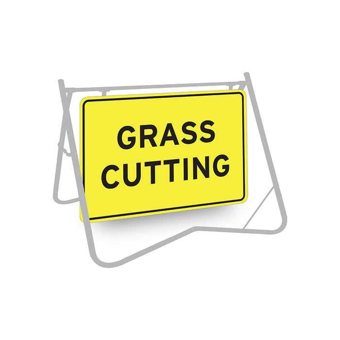 Grass Cutting, 900 x 600mm Metal, Class 1 Reflective, Swing Stand