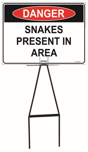 Bull Stake Lawn Sign Kit, Danger Snakes Present In This Area, 695mm Tall, 400 x 300mm Sign