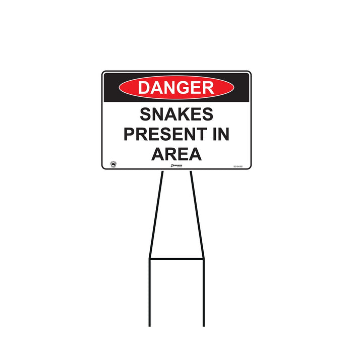 Bull Stake Lawn Sign Kit, Danger Snakes Present In This Area, 695mm Tall, 400 x 300mm Sign