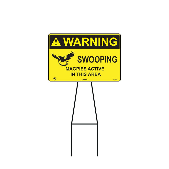 Bull Stake Lawn Sign Kit, Warning Swooping Magpies Active In This Area, 695mm Tall, 400 x 300mm Sign