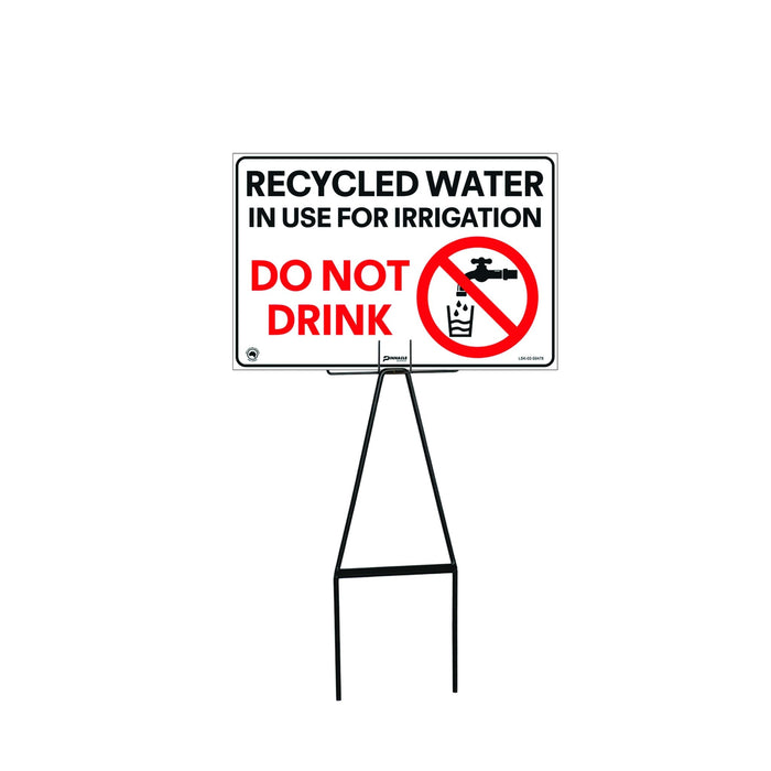 Bull Stake Lawn Sign Kit, Recycled Water In Use For Irrigation Do Not Drink, 695mm Tall, 400 x 300mm