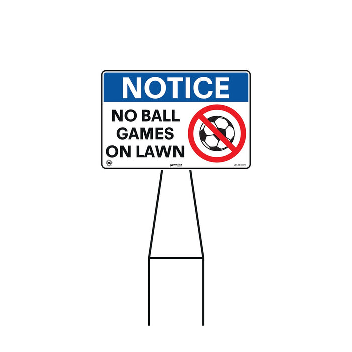 Bull Stake Lawn Sign Kit, Notice No Ball Games On Lawn, 695mm Tall, 400 x 300mm Sign