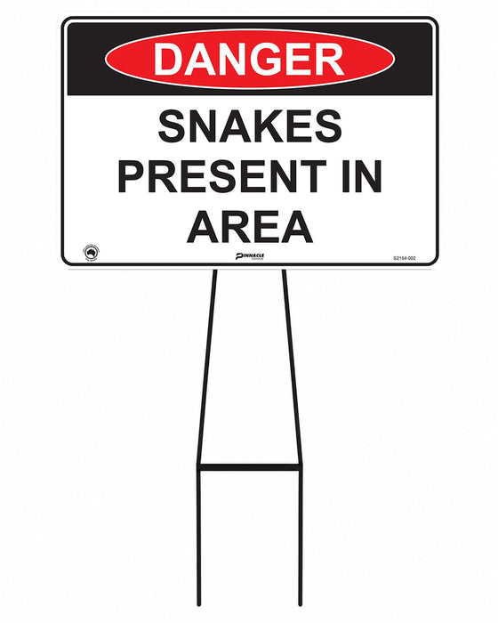 Mega Stake Lawn Sign Kit, Danger Snakes Present In This Area, 855mm Tall, 600 x 400mm Sign