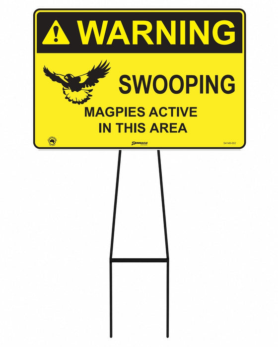 Mega Stake Lawn Sign Kit, Warning Swooping Magpies Active In This Area, 855mm Tall, 600 x 400mm Sign