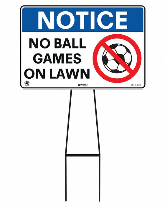 Mega Stake Lawn Sign Kit, Notice No Ball Games On Lawn, 855mm Tall, 600 x 400mm Sign