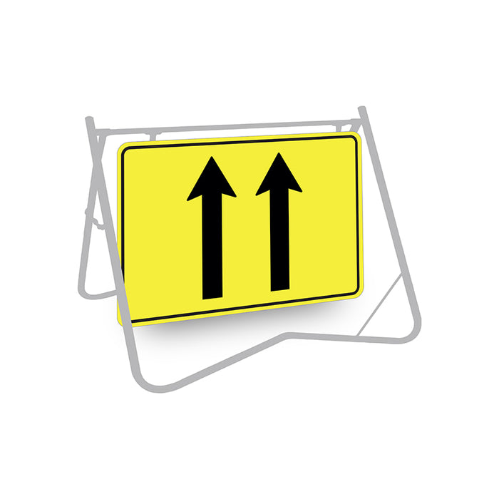 Lane Status (2 Lane Arrows), 900 x 600mm Metal, Class 1 Reflective, Swing Stand