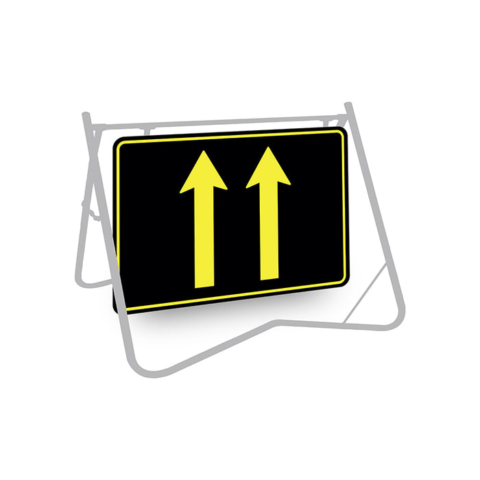 Lane Status (2 Lane Arrows), Night Use, 900 x 600mm Metal, Class 1 Reflective, Swing Stand