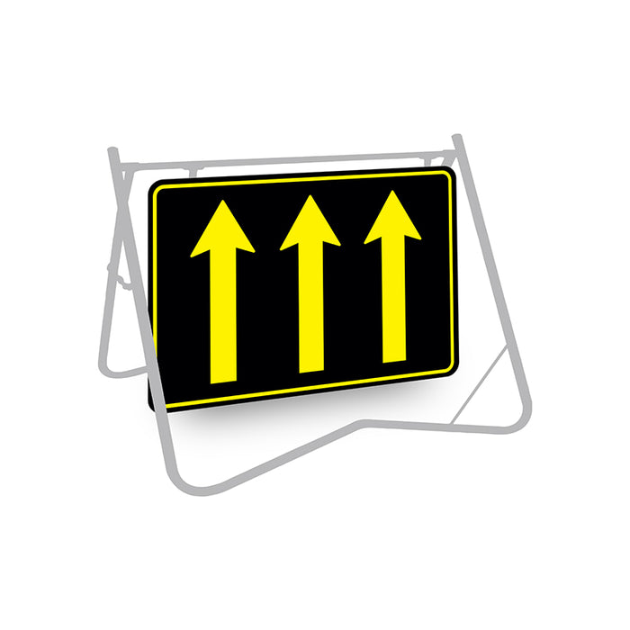 Lane Status (3 Lane Arrows), Night Use, 900 x 600mm Metal, Class 1 Reflective, Swing Stand