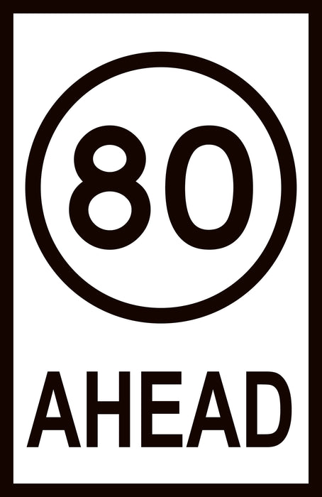 80 Ahead (Portrait), Multi Message 925 x 600mm Corflute, Class 1 Refl.