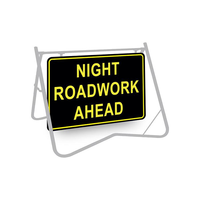 Night Roadwork Ahead, Night Use, 900 x 600mm Metal, Class 1 Reflective, Swing Stand
