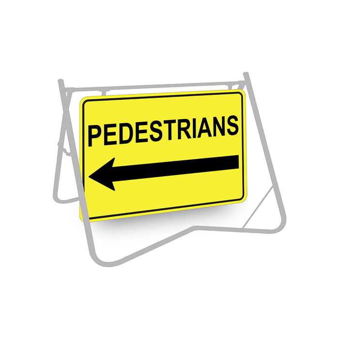 Pedestrians (Arrow Left), 900 x 600mm Metal, Class 1 Reflective, Swing Stand