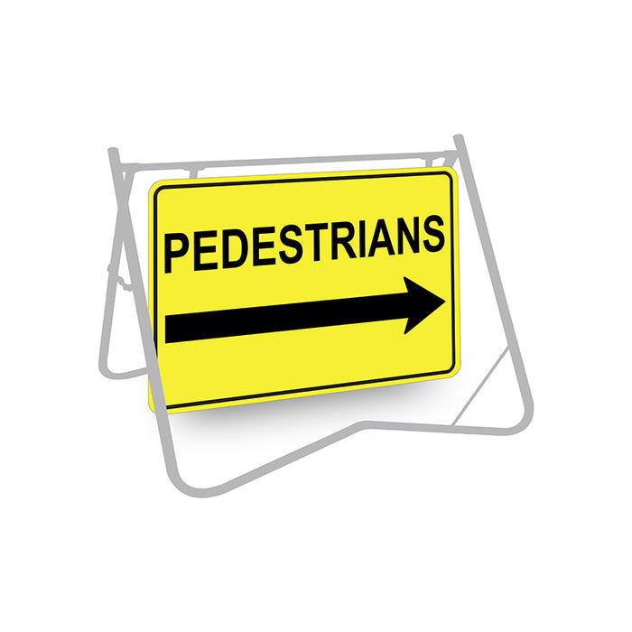 Pedestrians (Arrow Right), 900 x 600mm Metal, Class 1 Reflective, Swing Stand