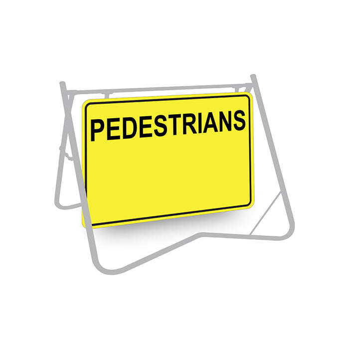 Pedestrians (Text With Blank Space For Magnet), 900 x 600mm Metal, Class 1 Reflective, Swing Stand