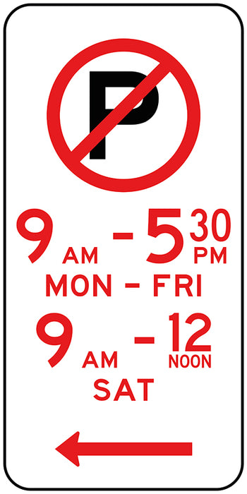 No Parking With Specific Times (Symbolic Left Arrow)