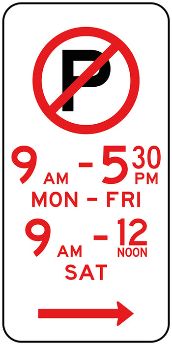 No Parking With Specific Times (Symbolic Right Arrow)