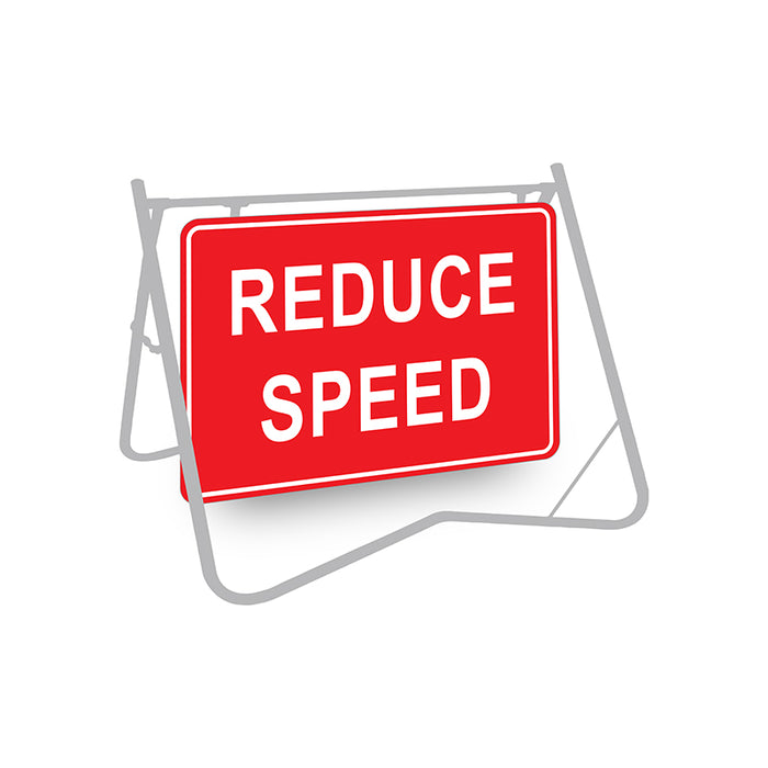 Reduce Speed, 900 x 600mm Metal, Class 1 Reflective, Swing Stand